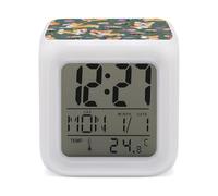ERSTSNCK Corgi Floral Flowers Night Light Alarm Clock LED Display Alarms for Bedroom Smart Digital Alarm Clock Wtih 7 Colorful Ambient Lights Sleep Timer for Heavy Sleepers Simple Operation