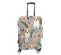ERSTSNCK Corgi Floral Flowers Spring Garden Luggage Suitcase Covers Elastic Washable Cute Luggage Protector Travel Suitcase Protective Cover For Adult (Fit 19-32 Inch Luggages), white, Small, Corgi
