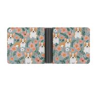 ERSTSNCK Corgi Floral Flowers Spring Garden Wallet for Men Bifold Rfid Blocking Slim Money Clip Front Pocket Wallet Card Holder