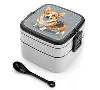 ERSTSNCK Corgi Pattern Corgi Pattern Bento Box 1000ml Leak Proof Lunch Container with Removable Dividers & Spoon - BPA-Free PP Stackable Lunch Box for Work, Office, Picnic, Travel, Dining Out