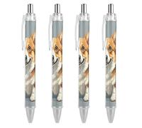 ERSTSNCK Corgi Pattern Corgi Pattern Black Ballpoint Pens Fine Point (0.5mm) Black Ink Pen Retractable Ball Point Pens with Comfortable Full Grip for Journaling, And Office Writing Ideal 4 PCS