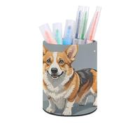 ERSTSNCK Corgi Pattern Corgi Pattern Pen Holder, Pencil Holder Desktop Stationery Organizer Round Leather Pencil Cup Makeup Brush Storage Box for Office Home And Stationary Supplies