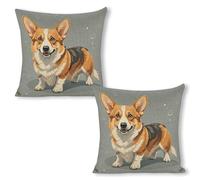 ERSTSNCK Corgi Pattern Corgi Pattern Pillow Covers 18"x18"（2pcs） Linen Throw Pillow Covers - Double Sided Decorative Square Cushion Cases for Sofa, Bed, Chair (No Insert Included)
