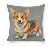 ERSTSNCK Corgi Pattern Corgi Pattern Pillow Covers 18"x18" Linen Throw Pillow Covers - Double Sided Decorative Square Cushion Cases for Sofa, Bed, Chair (No Insert Included)