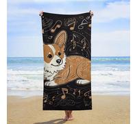 ERSTSNCK Corgi Who Loves Music Beach Towel Oversized 31" X 63" Absorbent Towels Quick Dry Pool Towel Lightweight Bath Towels Sandproof Beach Blanket for Gym Swimming Sports Travel Gifts