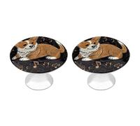 ERSTSNCK Corgi Who Loves Music Cabinet Knobs, 2-Pack Silver Stainless Steel Drawer Pulls with Screws, Elegant Hardware for Dressers, Kitchen,Cabinets & Desks