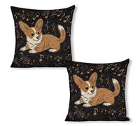 ERSTSNCK Corgi Who Loves Music Pillow Covers 18"x18"（2pcs） Linen Throw Pillow Covers - Double Sided Decorative Square Cushion Cases for Sofa, Bed, Chair (No Insert Included)