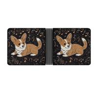 ERSTSNCK Corgi Who Loves Music Wallet for Men Bifold Rfid Blocking Slim Money Clip Front Pocket Wallet Card Holder