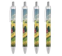 ERSTSNCK Country Farm Black Ballpoint Pens Fine Point (0.5mm) Black Ink Pen Retractable Ball Point Pens with Comfortable Full Grip for Journaling, And Office Writing Ideal 4 PCS