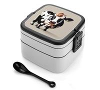 ERSTSNCK Cow Black And White Spot Bento Box 1000ml Leak Proof Lunch Container with Removable Dividers & Spoon - BPA-Free PP Stackable Lunch Box for Work, Office, Picnic, Travel, Dining Out