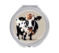 ERSTSNCK Cow Black and White Spot Compact Mirror for Purse, Double-Sided 1x/2x Magnifying Metal Pocket Makeup Mirrors, Folding Mini Vanity Mirror, Handheld Round Travel Cosmetic Mirrors for Women