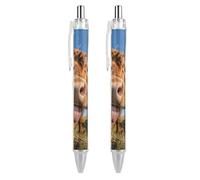 ERSTSNCK Cow Sticking Out Tongue Black Ballpoint Pens Fine Point (0.5mm) Black Ink Pen Retractable Ball Point Pens with Comfortable Full Grip for Journaling, And Office Writing Ideal 2 PCS