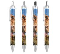 ERSTSNCK Cow Sticking Out Tongue Black Ballpoint Pens Fine Point (0.5mm) Black Ink Pen Retractable Ball Point Pens with Comfortable Full Grip for Journaling, And Office Writing Ideal 4 PCS