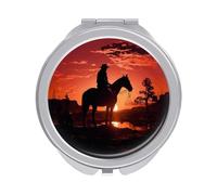 ERSTSNCK Cowboy West Compact Mirror for Purse, Double-Sided 1x/2x Magnifying Metal Pocket Makeup Mirrors, Folding Mini Vanity Mirror, Handheld Round Travel Cosmetic Mirrors for Women