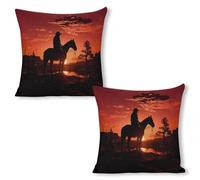 ERSTSNCK Cowboy West Pillow Covers 18"x18"（2pcs） Linen Throw Pillow Covers - Double Sided Decorative Square Cushion Cases for Sofa, Bed, Chair (No Insert Included)