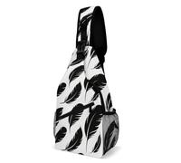 ERSTSNCK Crossbody Sling Bag Casual Backpack for Women Men Travel Chest Bag Black Feather Float Shoulder Bags Side Backpack Daypack for Travel Hiking Cycling