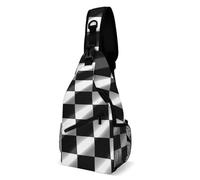 ERSTSNCK Crossbody Sling Bag Casual Backpack for Women Men Travel Chest Bag Black White Race Checkered Flag Shoulder Bags Side Backpack Daypack for Travel Hiking Cycling