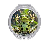 ERSTSNCK Crown Frog Compact Mirror for Purse, Double-Sided 1x/2x Magnifying Metal Pocket Makeup Mirrors, Folding Mini Vanity Mirror, Handheld Round Travel Cosmetic Mirrors for Women