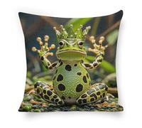 ERSTSNCK Crown Frog Pillow Covers 18"x18" Linen Throw Pillow Covers - Double Sided Decorative Square Cushion Cases for Sofa, Bed, Chair (No Insert Included)