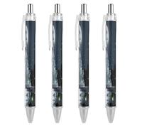 ERSTSNCK Crystal Castle And Moon Black Ballpoint Pens Fine Point (0.5mm) Black Ink Pen Retractable Ball Point Pens with Comfortable Full Grip for Journaling, And Office Writing Ideal 4 PCS
