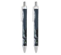 ERSTSNCK Crystal Castle And Moon Black Ballpoint Pens Fine Point (0.5mm) Black Ink Pen Retractable Ball Point Pens with Comfortable Full Grip for Journaling, And Office Writing Ideal 2 PCS