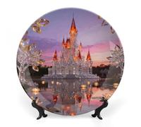 ERSTSNCK Crystal Castles Ceramic Decorative Plate 8inch Bone China Wall Hanging Ornament Plates Bohemian Style Dinner Plate with Stand Cabinet Display Plates for Home Art Decor