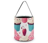ERSTSNCK Cupcake Candy Hearts Sweet Halloween Candy Buckets Reusable Tote Candy Bag - Trick Or Treat Goody Bag with Handles