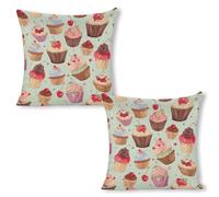 ERSTSNCK Cupcake Pattern Pillow Covers 18"x18"（2pcs） Linen Throw Pillow Covers - Double Sided Decorative Square Cushion Cases for Sofa, Bed, Chair (No Insert Included)