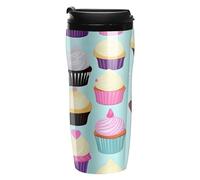 ERSTSNCK Cupcake Patterns 12 Oz Travel Coffee Mug Vacuum Insulated Travel Mug Leakproof Cup with Lid Reusable Coffee Tumbler for Hot And Cold Drinks, Gift for Men And Women