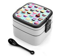 ERSTSNCK Cupcake Patterns Bento Box 1000ml Leak Proof Lunch Container with Removable Dividers & Spoon - BPA-Free PP Stackable Lunch Box for Work, Office, Picnic, Travel, Dining Out