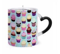 ERSTSNCK Cupcake Patterns Color Changing Mug Heat Changing Coffee Mugs Funny Magic Cup Heat Sensitive Travel Mug Novelty Coffee Cups Personalized Customized Gift Idea for Men & Women 11 Oz