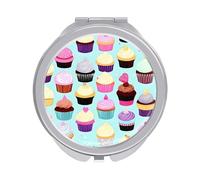 ERSTSNCK Cupcake Patterns Compact Mirror for Purse, Double-Sided 1x/2x Magnifying Metal Pocket Makeup Mirrors, Folding Mini Vanity Mirror, Handheld Round Travel Cosmetic Mirrors for Women