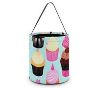 ERSTSNCK Cupcake Patterns Halloween Candy Buckets Reusable Tote Candy Bag - Trick Or Treat Goody Bag with Handles