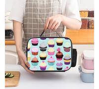 ERSTSNCK Cupcake Patterns Insulated Lunch Bag for Women Lunch Box Large Capacity, Leakproof Tote with Detachable Handles- 5-Hour Cold/Hot Retention Cooler Bag for Office, Picnic, Camping