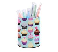 ERSTSNCK Cupcake Patterns Pen Holder, Pencil Holder Desktop Stationery Organizer Round Leather Pencil Cup Makeup Brush Storage Box for Office Home And Stationary Supplies