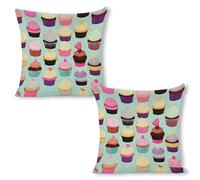 ERSTSNCK Cupcake Patterns Pillow Covers 18"x18"（2pcs） Linen Throw Pillow Covers - Double Sided Decorative Square Cushion Cases for Sofa, Bed, Chair (No Insert Included)