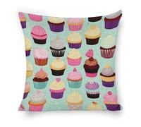 ERSTSNCK Cupcake Patterns Pillow Covers 18"x18" Linen Throw Pillow Covers - Double Sided Decorative Square Cushion Cases for Sofa, Bed, Chair (No Insert Included)