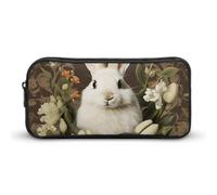 ERSTSNCK Cute Aesthetic Pencil Case - A Beautiful White Rabbit Double Zipper Pen Bag for Women Big Capacity Pencil Pouch, Portable Makeup & Stationery Organizer for Office Travel
