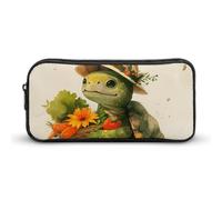 ERSTSNCK Cute Aesthetic Pencil Case - A Cartoon Turtle Double Zipper Pen Bag for Women Big Capacity Pencil Pouch, Portable Makeup & Stationery Organizer for Office Travel