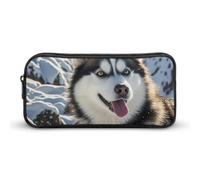 ERSTSNCK Cute Aesthetic Pencil Case - Adorable Huskies Double Zipper Pen Bag for Women Big Capacity Pencil Pouch, Portable Makeup & Stationery Organizer for Office Travel