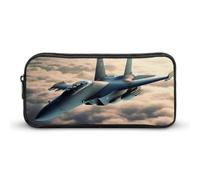 ERSTSNCK Cute Aesthetic Pencil Case - Aircraft Fighter Jets Double Zipper Pen Bag for Women Big Capacity Pencil Pouch, Portable Makeup & Stationery Organizer for Office Travel
