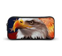 ERSTSNCK Cute Aesthetic Pencil Case - American Flag Fire Eagle Double Zipper Pen Bag for Women Big Capacity Pencil Pouch, Portable Makeup & Stationery Organizer for Office Travel