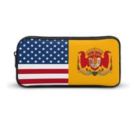 ERSTSNCK Cute Aesthetic Pencil Case - American Spain Flag Double Zipper Pen Bag for Women Big Capacity Pencil Pouch, Portable Makeup & Stationery Organizer for Office Travel
