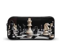 ERSTSNCK Cute Aesthetic Pencil Case - Black And White Chess Double Zipper Pen Bag for Women Big Capacity Pencil Pouch, Portable Makeup & Stationery Organizer for Office Travel