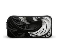 ERSTSNCK Cute Aesthetic Pencil Case - Black And White Image Double Zipper Pen Bag for Women Big Capacity Pencil Pouch, Portable Makeup & Stationery Organizer for Office Travel