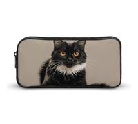 ERSTSNCK Cute Aesthetic Pencil Case - Black Cat with White Double Zipper Pen Bag for Women Big Capacity Pencil Pouch, Portable Makeup & Stationery Organizer for Office Travel