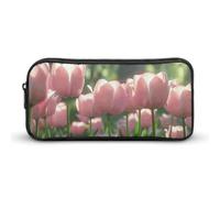 ERSTSNCK Cute Aesthetic Pencil Case - Blooming Peach Tulips Double Zipper Pen Bag for Women Big Capacity Pencil Pouch, Portable Makeup & Stationery Organizer for Office Travel