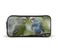 ERSTSNCK Cute Aesthetic Pencil Case - Blue And Green Parakeets Double Zipper Pen Bag for Women Big Capacity Pencil Pouch, Portable Makeup & Stationery Organizer for Office Travel