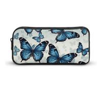 ERSTSNCK Cute Aesthetic Pencil Case - Blue Butterfly Double Zipper Pen Bag for Women Big Capacity Pencil Pouch, Portable Makeup & Stationery Organizer for Office Travel