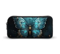 ERSTSNCK Cute Aesthetic Pencil Case - Blue Butterfly Pattern Double Zipper Pen Bag for Women Big Capacity Pencil Pouch, Portable Makeup & Stationery Organizer for Office Travel